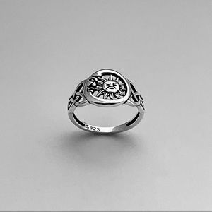 Sterling Silver Moon and Sun Ring with Celtic, Silver Ring, Triquetra Ring